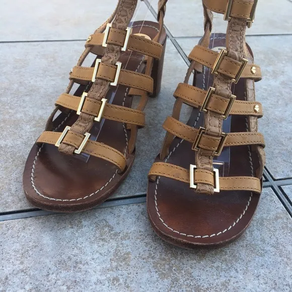 Tory Burch Reggie tan gladiator block heel sandals
