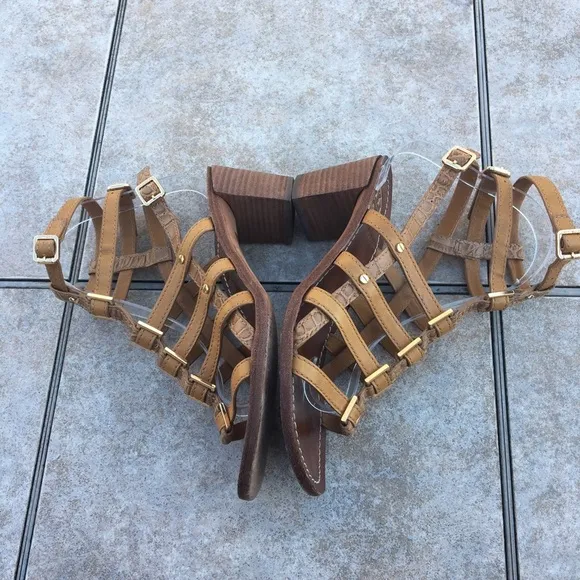 Tory Burch Reggie tan gladiator block heel sandals
