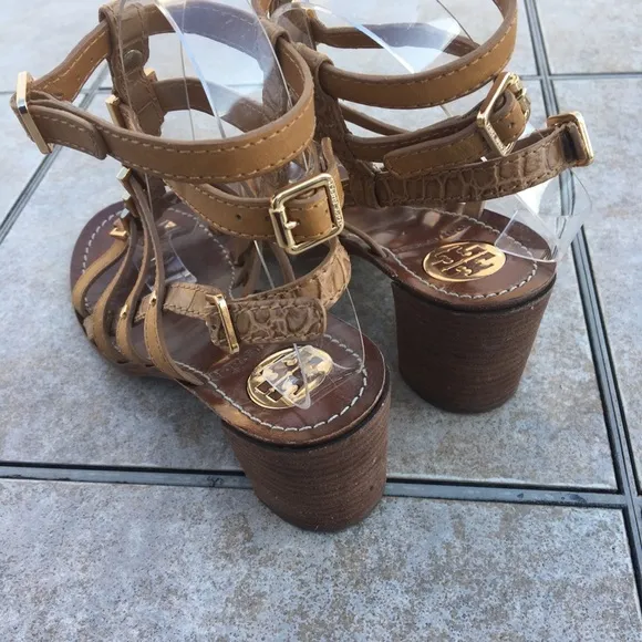 Tory Burch Reggie tan gladiator block heel sandals