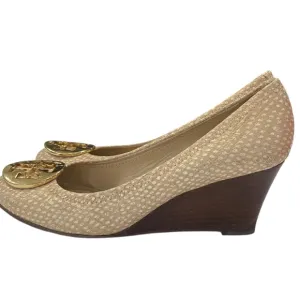 TORY BURCH Sally Snake Print Wedge Pumps in Spring Dune Size 7 shoes