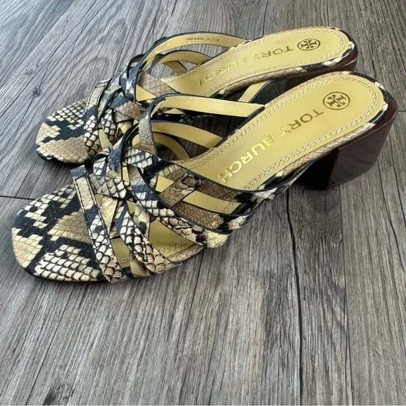 Tory Burch Snakeskin Reptile Block Heel Slide Sandals 7.5