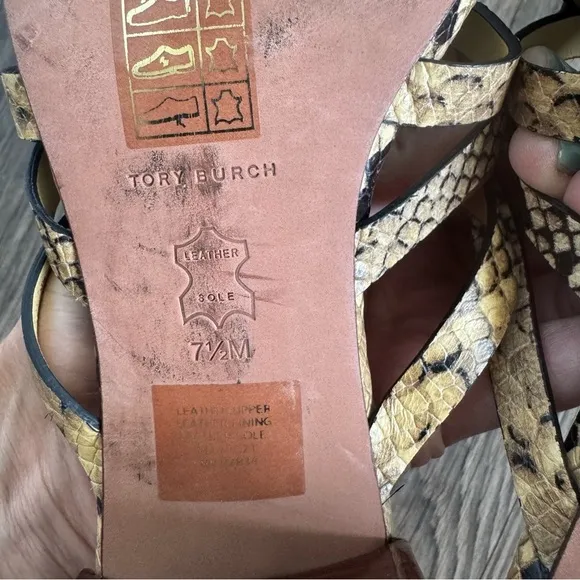 Tory Burch Snakeskin Reptile Block Heel Slide Sandals 7.5