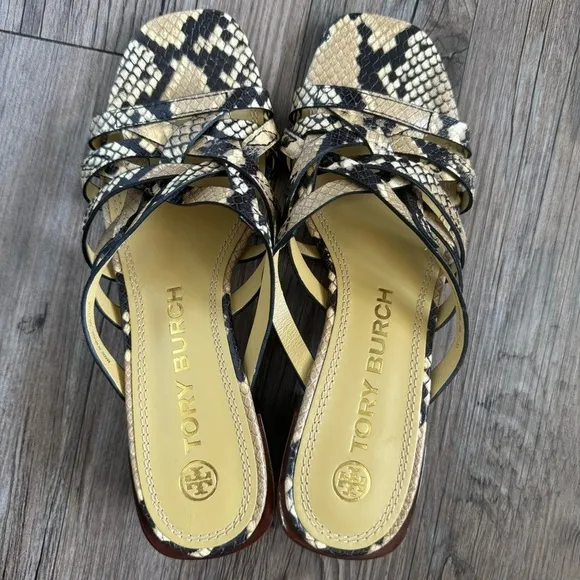 Tory Burch Snakeskin Reptile Block Heel Slide Sandals 7.5