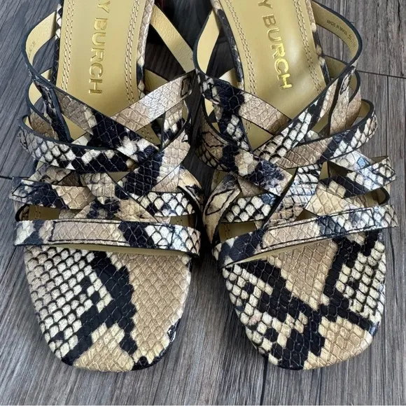 Tory Burch Snakeskin Reptile Block Heel Slide Sandals 7.5