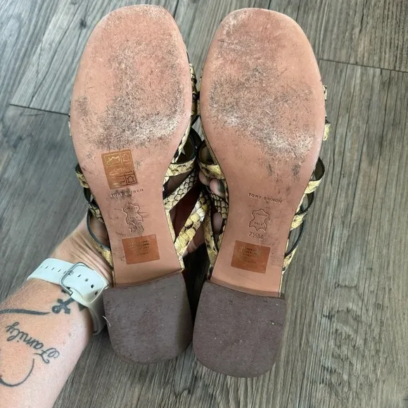 Tory Burch Snakeskin Reptile Block Heel Slide Sandals 7.5