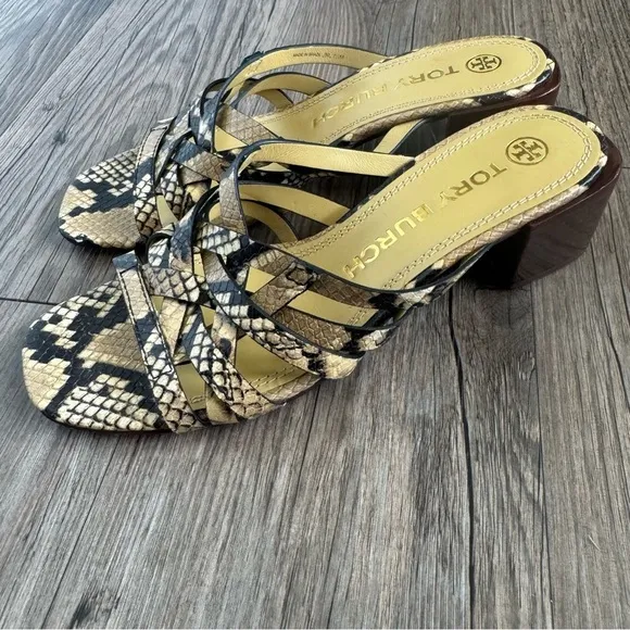 Tory Burch Snakeskin Reptile Block Heel Slide Sandals 7.5