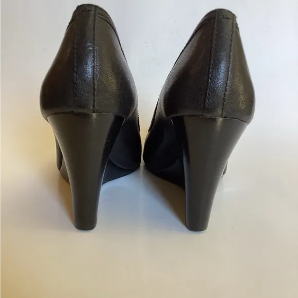 Tory Burch Sophie Black Gold Logo Wedge Shoes