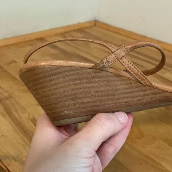 Tory Burch Tan Leather Emmy Demi Thong Wedge Sandals Size 9