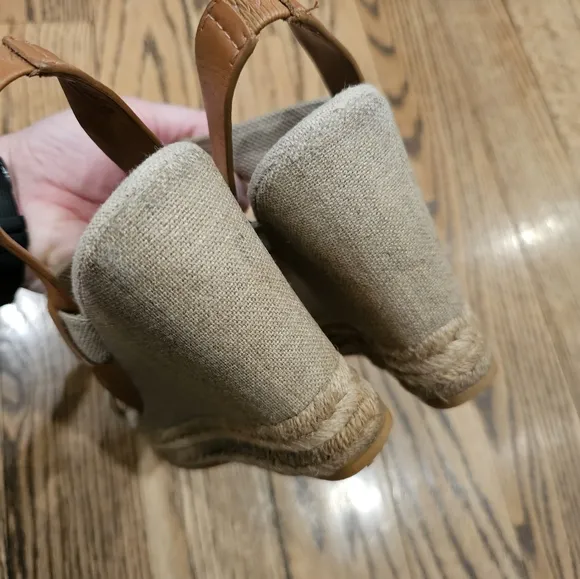 Tory Burch Two Band Sling Back Espadrille Gold/Royal Tan Wedge Sandals