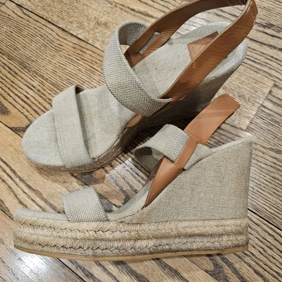 Tory Burch Two Band Sling Back Espadrille Gold/Royal Tan Wedge Sandals