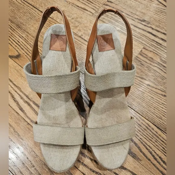 Tory Burch Two Band Sling Back Espadrille Gold/Royal Tan Wedge Sandals