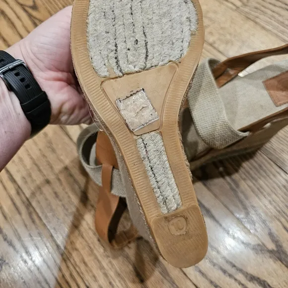 Tory Burch Two Band Sling Back Espadrille Gold/Royal Tan Wedge Sandals