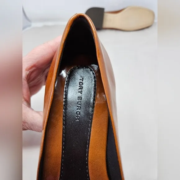 Tory Burch Womens Georgia Pumps sz 6.5M Burnt Orange Patent Leather Dress Shoes