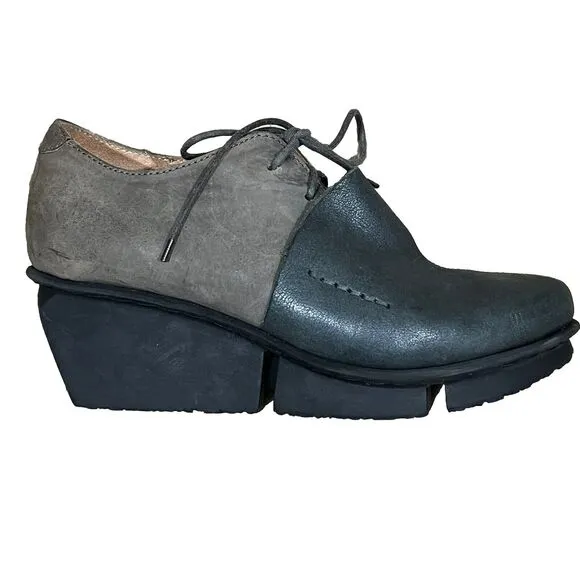 TRIPPEN Germany Rapid Elk Leather Oxford Colorblock Wedge Shoes 37/US 6 Lace Up
