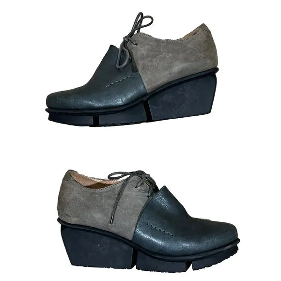 TRIPPEN Germany Rapid Elk Leather Oxford Colorblock Wedge Shoes 37/US 6 Lace Up