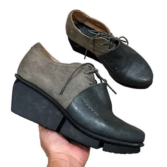 TRIPPEN Germany Rapid Elk Leather Oxford Colorblock Wedge Shoes 37/US 6 Lace Up