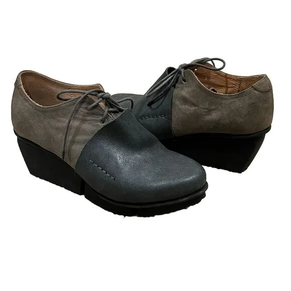 TRIPPEN Germany Rapid Elk Leather Oxford Colorblock Wedge Shoes 37/US 6 Lace Up