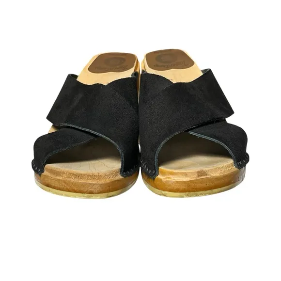 Troentorp Clogs Criss Cross Sandals Women Size 39 US 9 Black Leather Wood Sweden