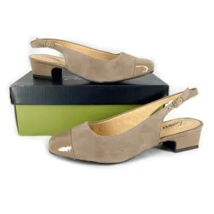 Trotters Dea Slingback Sandals Dark Nude Taupe Suede Leather Heel NIB 7.5WW Wide