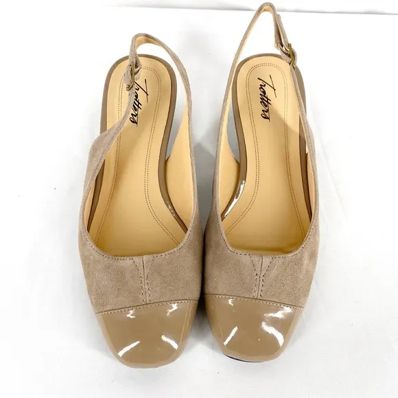 Trotters Dea Slingback Sandals Dark Nude Taupe Suede Leather Heel NIB 7.5WW Wide