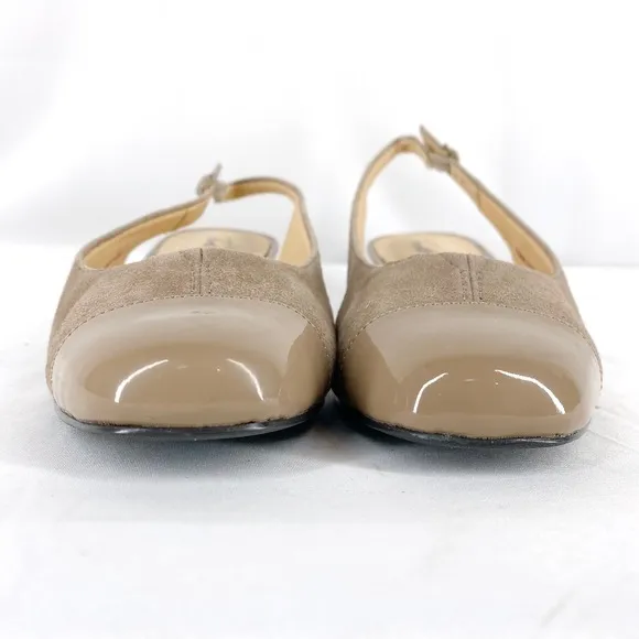 Trotters Dea Slingback Sandals Dark Nude Taupe Suede Leather Heel NIB 7.5WW Wide