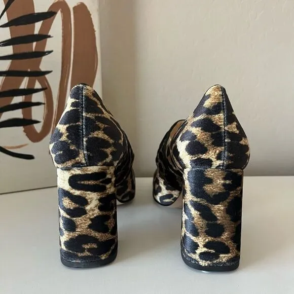 Tuckernuck Heels Ellie Leopard Animal Print Velvet Mary Jane Block Heels 8