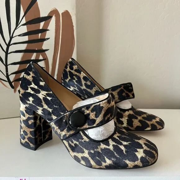 Tuckernuck Heels Ellie Leopard Animal Print Velvet Mary Jane Block Heels 8