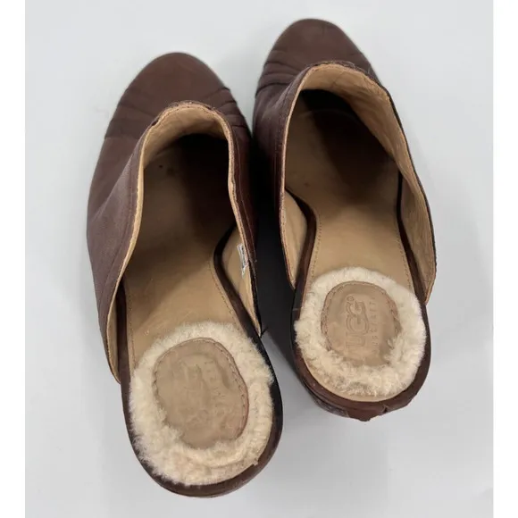 Ugg Abigail Sheepskin Leather Studded Wedge Mule Clogs Shoes 1716 Brown 9/40