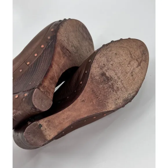Ugg Abigail Sheepskin Leather Studded Wedge Mule Clogs Shoes 1716 Brown 9/40