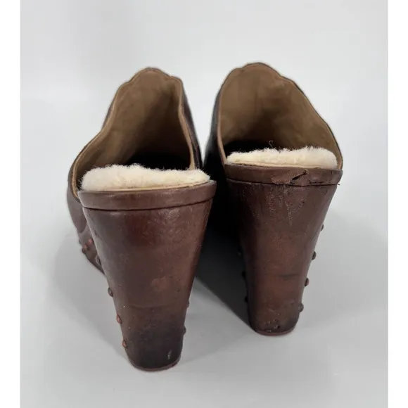 Ugg Abigail Sheepskin Leather Studded Wedge Mule Clogs Shoes 1716 Brown 9/40