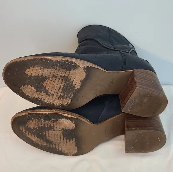 UGG Annie Womens 10 Western Stack Chunky Heel Zip Up Leather Booties Cowgirl