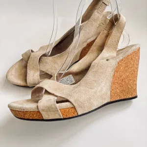 UGG Beige Suede Cork Sandals Wedge Platform Woman’s Shoe Size 9