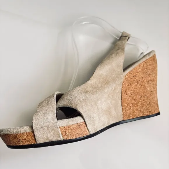 UGG Beige Suede Cork Sandals Wedge Platform Woman’s Shoe Size 9