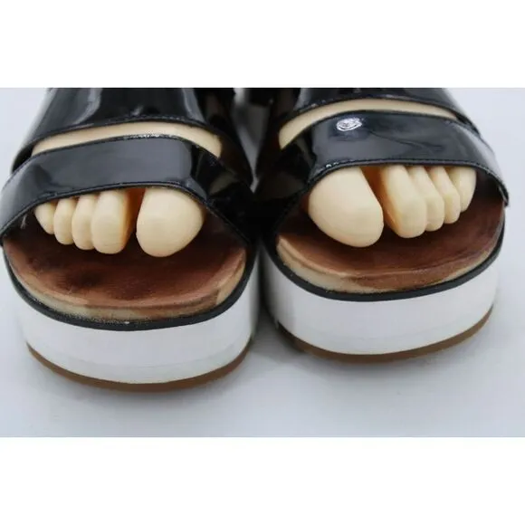 UGG Braelynn Platform Black Patent Leather &amp; Suede Sandals Women's Size 8