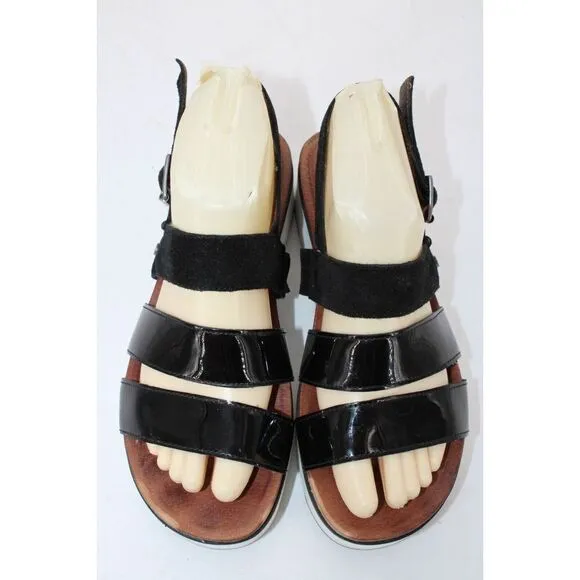 UGG Braelynn Platform Black Patent Leather &amp; Suede Sandals Women's Size 8