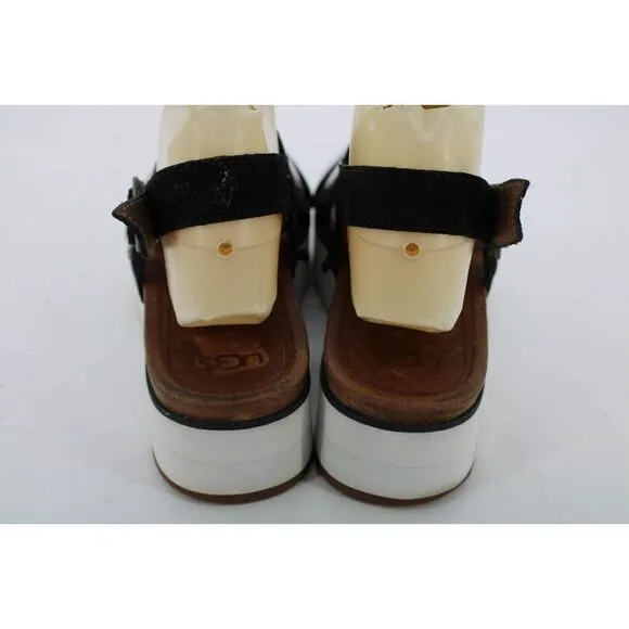 UGG Braelynn Platform Black Patent Leather &amp; Suede Sandals Women's Size 8