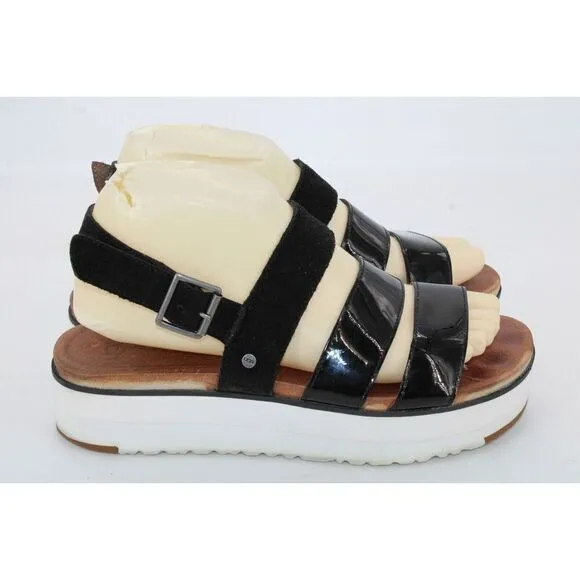 UGG Braelynn Platform Black Patent Leather &amp; Suede Sandals Women's Size 8
