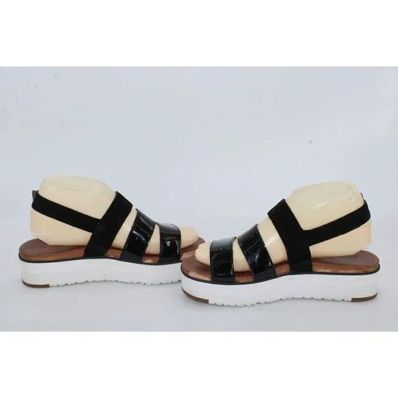 UGG Braelynn Platform Black Patent Leather &amp; Suede Sandals Women's Size 8