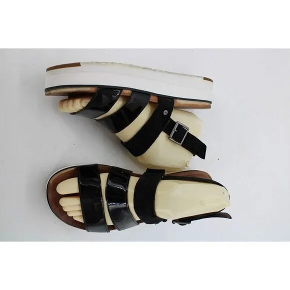 UGG Braelynn Platform Black Patent Leather &amp; Suede Sandals Women's Size 8