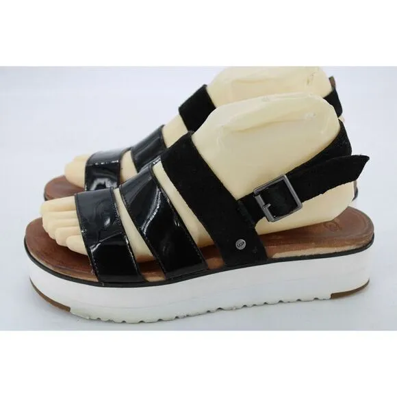 UGG Braelynn Platform Black Patent Leather &amp; Suede Sandals Women's Size 8