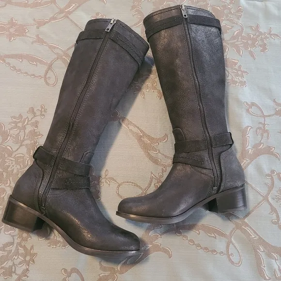 UGG Darcie Tall Knee High Black Leather Moto Riding Boots Women's Size 6