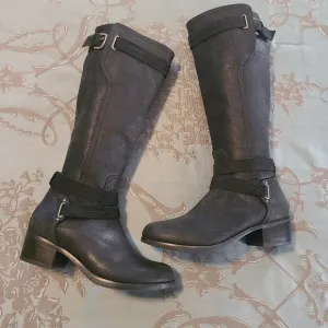 UGG Darcie Tall Knee High Black Leather Moto Riding Boots Women's Size 6
