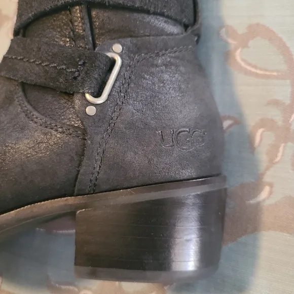 UGG Darcie Tall Knee High Black Leather Moto Riding Boots Women's Size 6