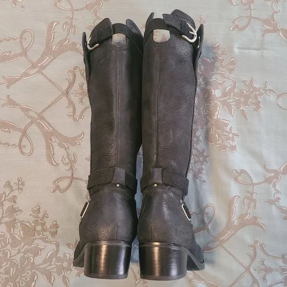 UGG Darcie Tall Knee High Black Leather Moto Riding Boots Women's Size 6