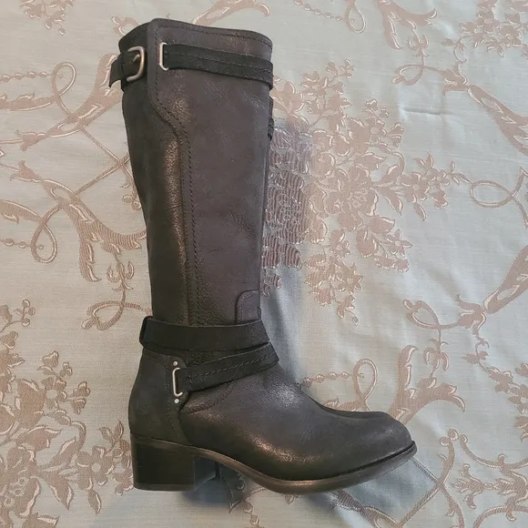 UGG Darcie Tall Knee High Black Leather Moto Riding Boots Women's Size 6