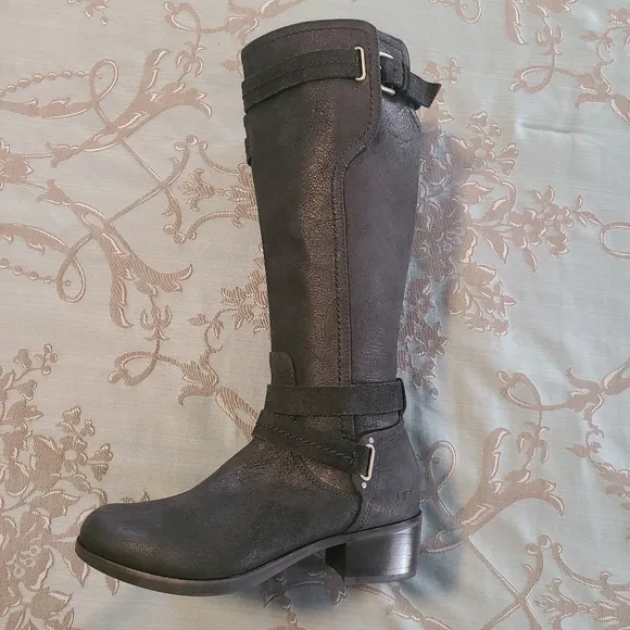UGG Darcie Tall Knee High Black Leather Moto Riding Boots Women's Size 6