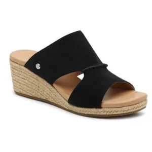 UGG Eirene Espadrille Wedge Sandals Black Suede Size 6 1/2
