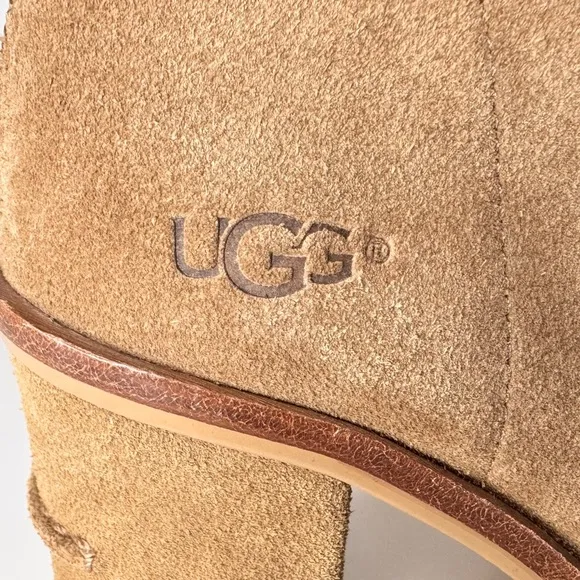 UGG Ginger Peep Toe Block Heel Suede Booties Ankle Boots Size 7