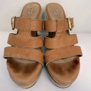 UGG hedy embossed leather espradille wedge sandals, size 7.5