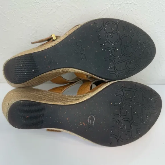 UGG hedy embossed leather espradille wedge sandals, size 7.5